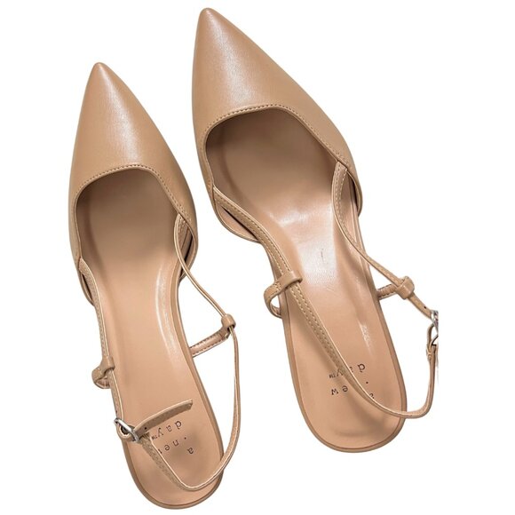 A New Day "Annette" Nude Kitten Heel Slingback Pointed Toe Dress Shoes NWOB - Picture 10 of 11